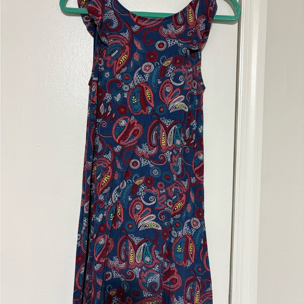 LOFT Blue Paisley Midi Dress Crisscross Back | Size XS